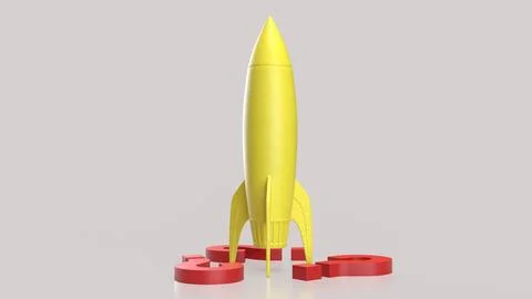 The Yellow rocket and red Question mark for startup concept 3d Rendering. Stock Illustration