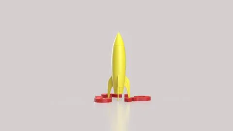The Yellow rocket and red Question mark for startup concept 3d Rendering. 스톡 일러스트