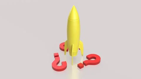 The Yellow rocket and red Question mark for startup concept 3d Rendering. 库存照片