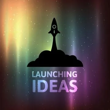 Yellow rocket and white cloud, icon in flat style, vector illustration Stock Illustration