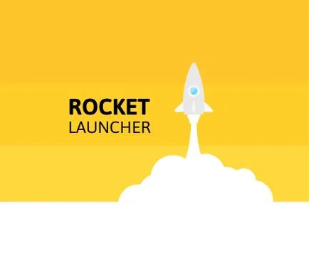 Yellow rocket and white cloud, icon in flat style, vector illustration Stock Illustration