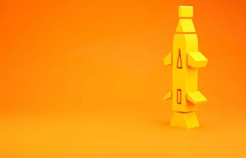 Yellow Rocket icon isolated on orange background. Minimalism concept. 3d illu Stock Illustration