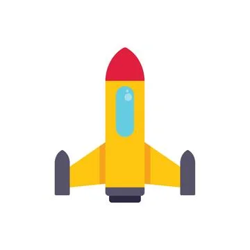 Yellow rocket ship flying through space exploring galaxy Stock Illustration