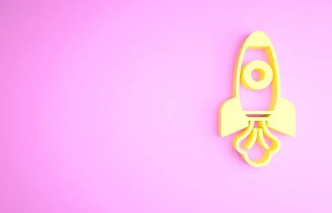 Yellow Rocket ship icon isolated on pink background. Space travel. Minimalism Illustrazione stock