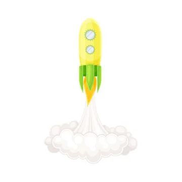 Yellow Rocket as Spacecraft with Engine Exhaust Launching in Space Vector Stock Illustration