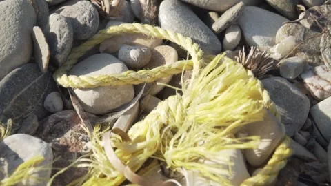 Yellow rope on a beach moving slightly in the wind Video stock 289663349