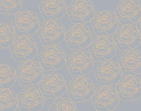 Yellow rose pattern outline repeating decoration Stock Illustration
