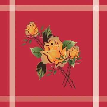 Yellow roses on red background Stock Illustration