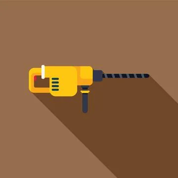 Yellow rotary hammer drill making hole with long shadow Stock Illustration