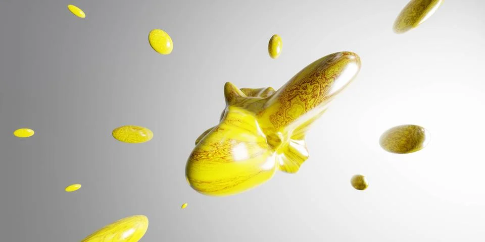 Yellow rotating exploding geometric randomized object 3d render illustration Stock Illustration