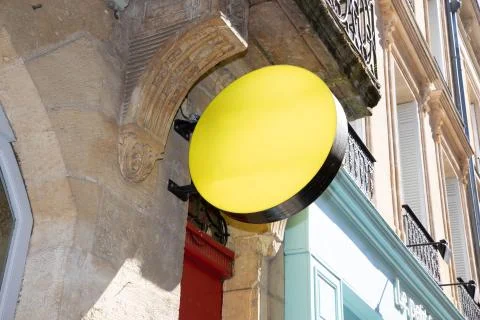 Yellow round blank empty mockup of vintage signboard Stock Photos
