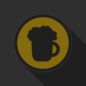 Yellow round button - black beer with foam icon Stock Illustration