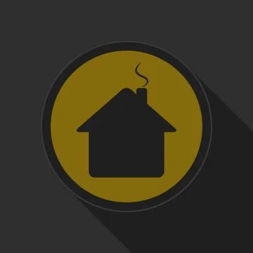 Yellow round button - black home with chimney icon Stock Illustration