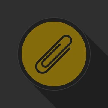 Yellow round button with black paper clip icon Stock Illustration