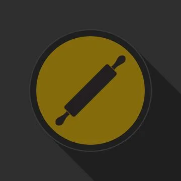 Yellow round button with black rolling pin icon Stock Illustration