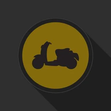 Yellow round button with black scooter icon Stock Illustration