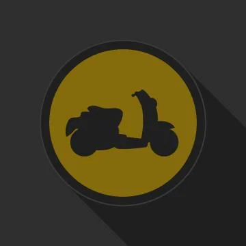 Yellow round button with black scooter icon Stock Illustration