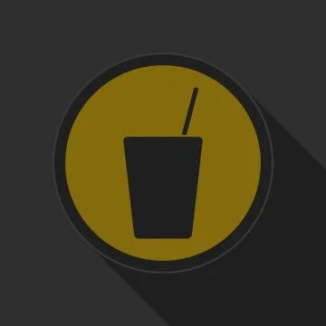 Yellow round button, drink with straw - black icon Stock Illustration