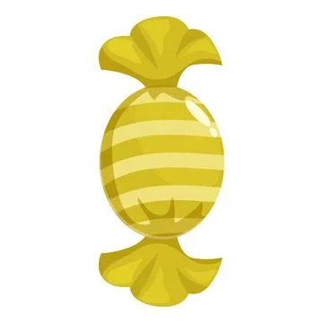 Yellow round candy with stripes wrapped in foil packaging Stock Illustration
