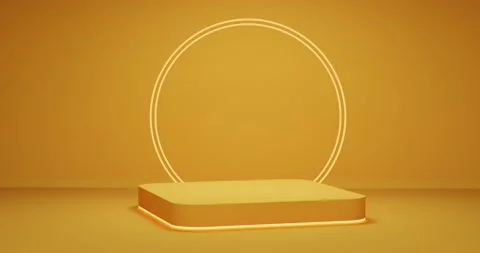 Yellow  round corner cube podium with gold border Stock Footage 172261342