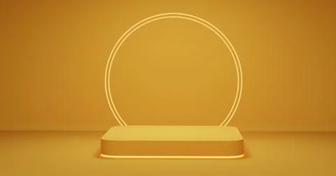 Yellow  round corner cube podium with gold border Illustrazione stock