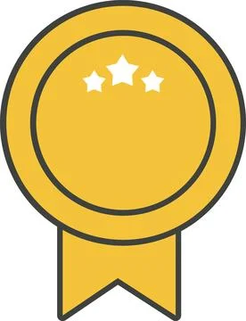 Yellow round medal tag with three stars and dark outline Stock Illustration