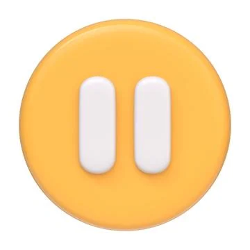 Yellow round pause button isolated on white background Illustrazione stock