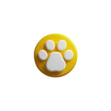 Yellow round shape with cat paw print 3D style, vector illustration Stock Illustration