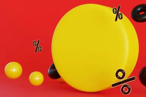 A yellow round shape sits in the center with black percentage signs around .. Stock Illustration