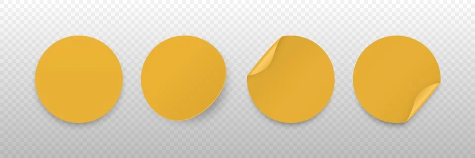 Yellow Round Sticker Vector Set. Round Stickers with Shadows. Curled Corner Stock Illustration