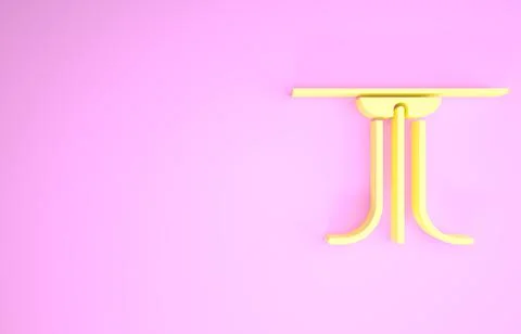 Yellow Round table icon isolated on pink background. Minimalism concept. 3d i Illustrazione stock