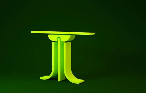 Yellow Round table icon isolated on green background. Minimalism concept. 3d  Stock Illustration