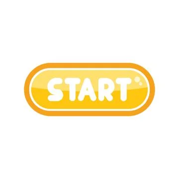 Yellow rounded button showing start sign for games and apps Ilustración de archivo