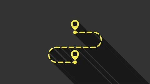 Yellow Route location icon isolated on grey background. Map pointer sign 스톡 동영상 147696307