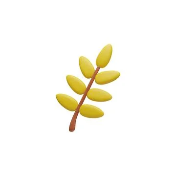 Yellow Rowan tree leaf 3d plastic cartoon vector, fallen leaf from autumn forest Stock Illustration