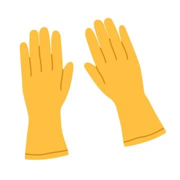 Yellow rubber cleaning gloves flat vector illustration isolated on white Stock Illustration