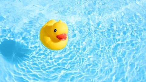 A yellow rubber duck can drift relaxed from top to bottom through the picture Stock Footage 93643908