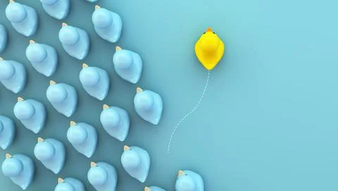 Yellow rubber duck changing direction Stock Illustration