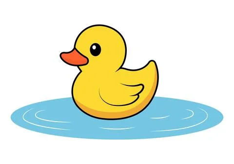 Yellow Rubber Duck Floating on Blue Water Ripple in Simple Cute Cartoon Sty.. Stock Illustration