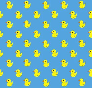 Yellow rubber duck pattern on blue background Illustrazione stock