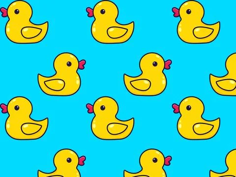 Yellow rubber duck. Vector seamless pattern Stock Illustration