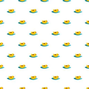 Yellow rubber ducks floating on blue water seamless pattern Stock Illustration