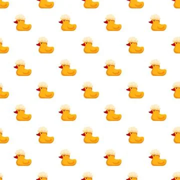 Yellow rubber ducks forming seamless pattern with soap bubbles Stock Illustration