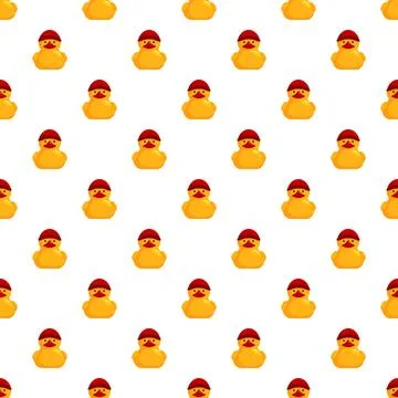 Yellow rubber ducks with red hats background pattern Stock Illustration