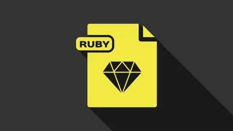 Yellow RUBY file document. Download ruby button icon isolated on grey background Stock Footage 147696882