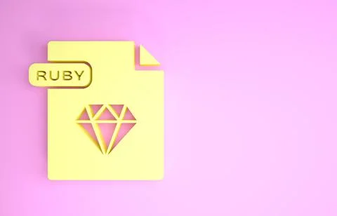 Yellow RUBY file document. Download ruby button icon isolated on pink backgro 스톡 일러스트