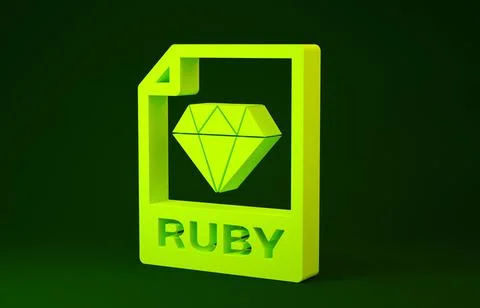 Yellow RUBY file document. Download ruby button icon isolated on green backgr 스톡 일러스트