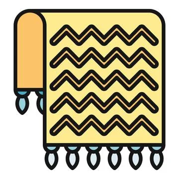 Yellow rug with zigzag pattern and fringe decor Stock Illustration