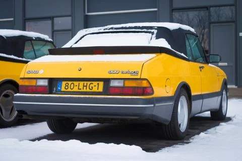 Yellow Saab car Stock Photos