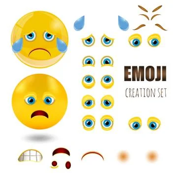 Yellow sad smiley emoticons set, emoji, vector illustration. Stock Illustration